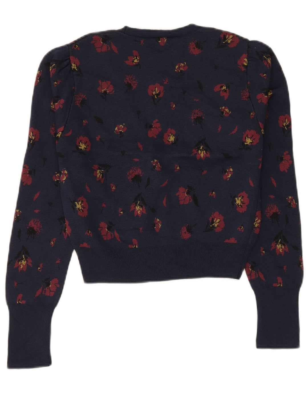 ZARA Womens Crop Cardigan Sweater UK 10 Petit Bleu Marine Floral Polyamide