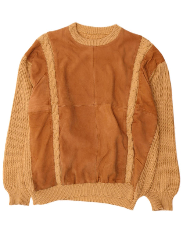 vintage Mens Crew Neck Jumper Pull XL Beige