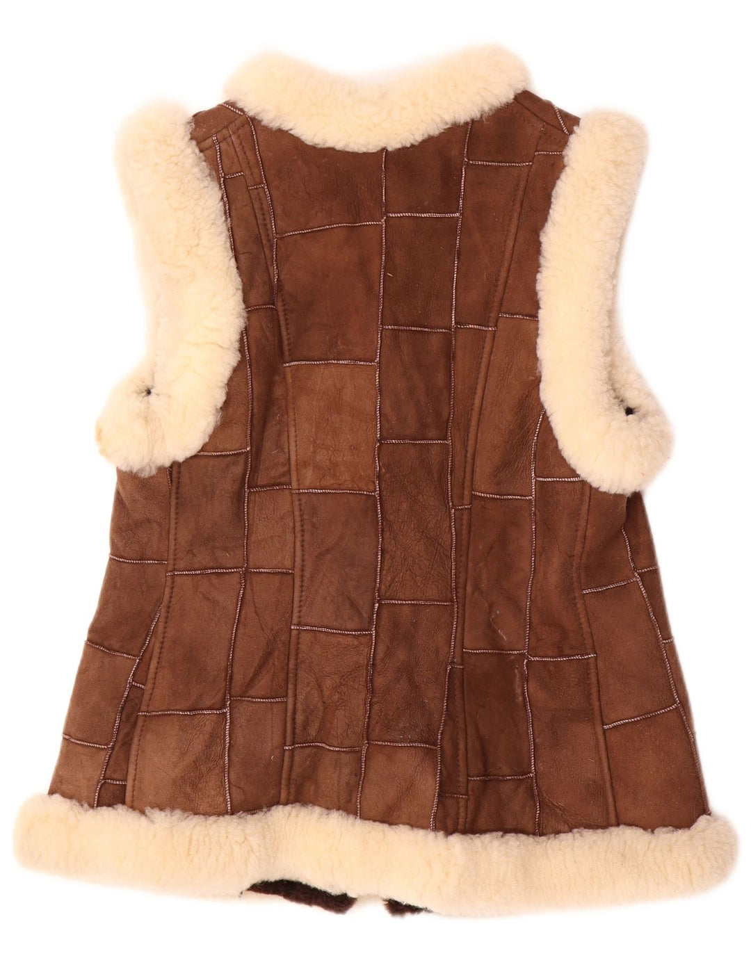 VINTAGE Gilet en peau de mouton femme EU 36 Petit cuir patchwork marron