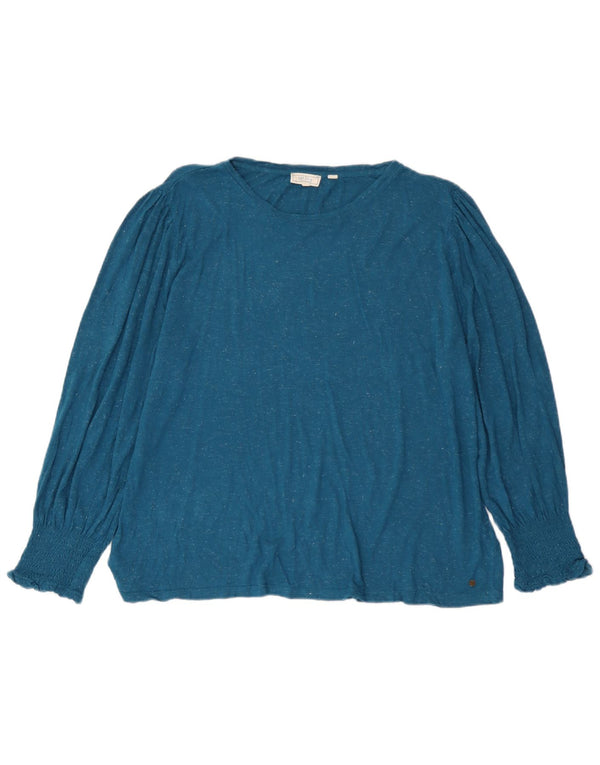 Fat Face Top Femme Manches Longues UK 20 2XL Bleu Moucheté Viscose