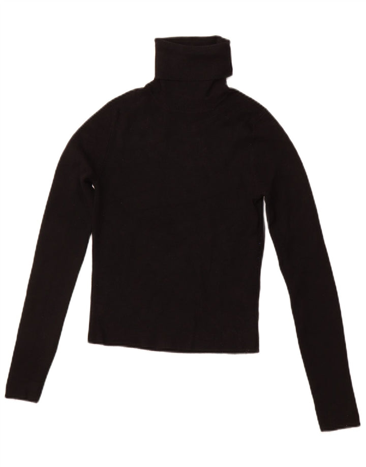 ZARA Femme Pull court à col roulé UK 12 Medium Noir Viscose