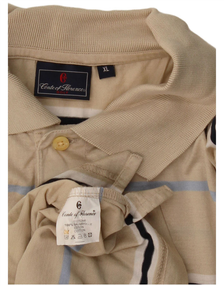CONTE OF FLORENCE Polo Homme XL Coton Rayé Beige