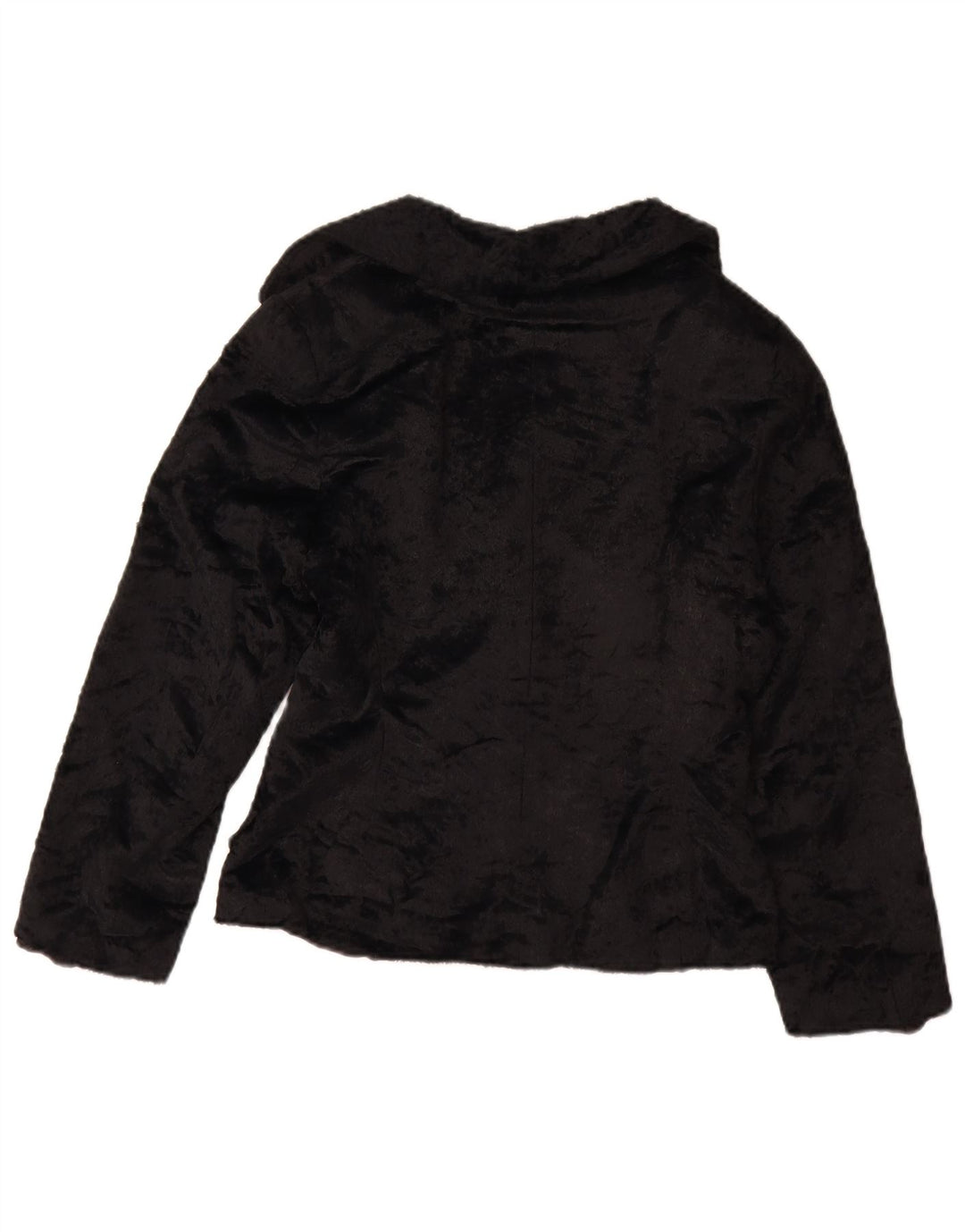 vintage Femme Fausse Fourrure Veste UK 12 Moyen Noir Polyamide