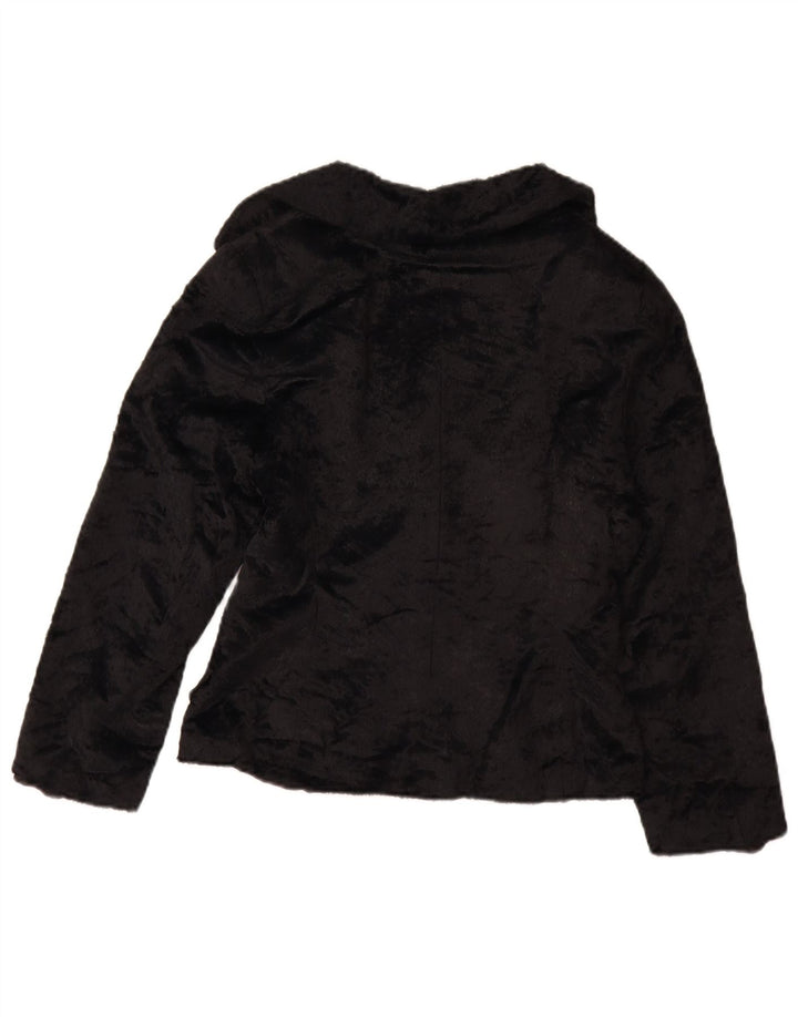 vintage Femme Fausse Fourrure Veste UK 12 Moyen Noir Polyamide