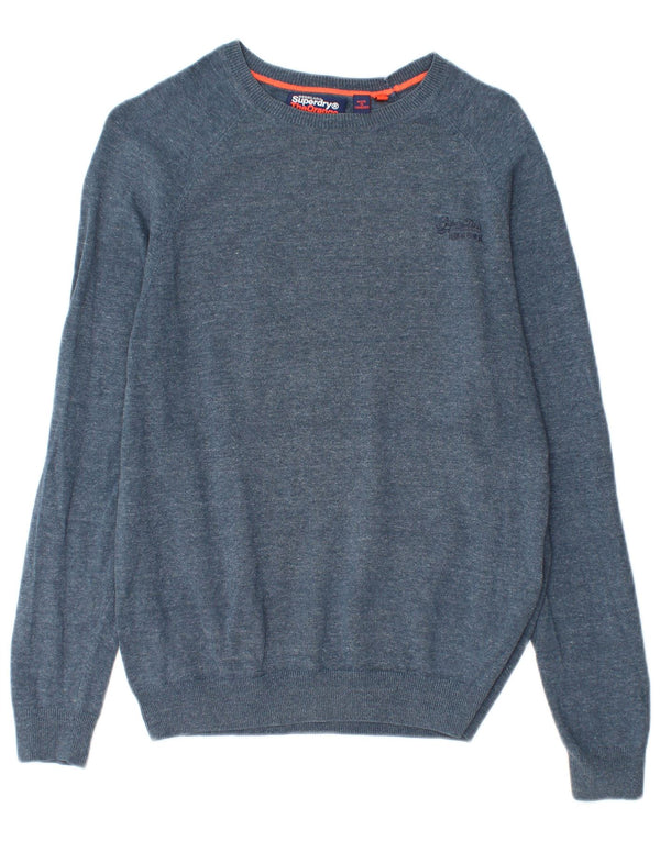 Superdry Pull à col bateau pour femme UK 14 Bleu moyen Coton
