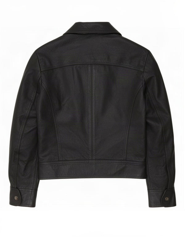 veste en cuir femme vintage UK 10 Petit Noir