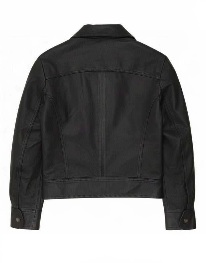 veste en cuir femme vintage UK 10 Petit Noir