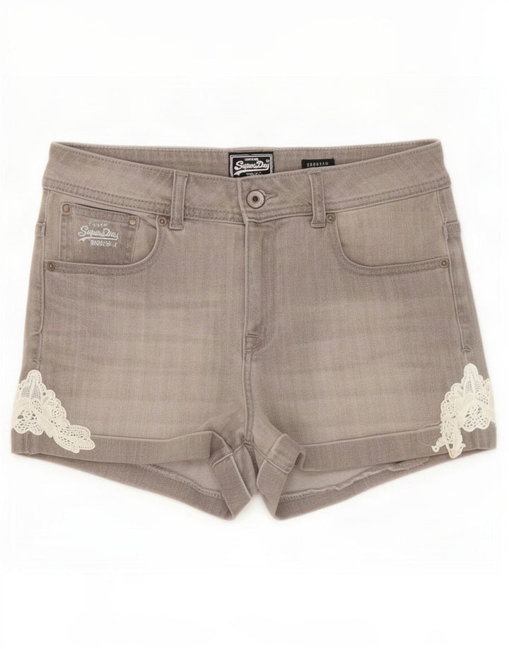 Superdry Short En Jean Femme Medium W30 Gris Coton