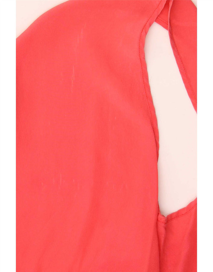 vintage Femme Blouse Sans Manches Top UK 14 Soie Rouge Moyenne
