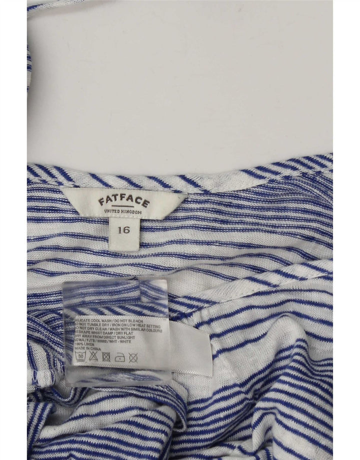 Fat Face Chemisier Femme Top UK 16 Grand Lin Rayé Bleu