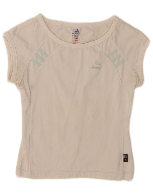 Adidas T-shirt court pour femme UK 12 en coton blanc moyen