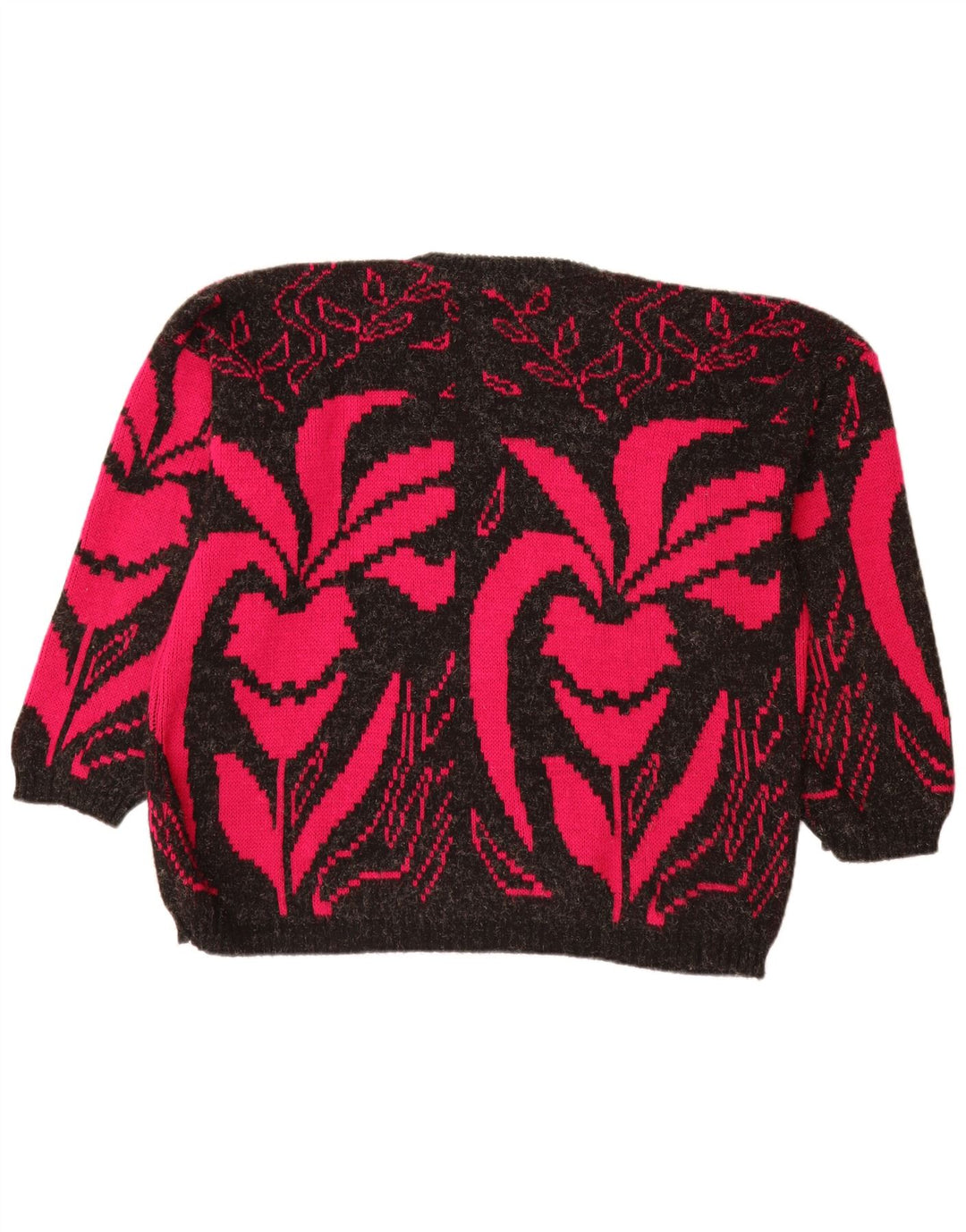 VINTAGE Femmes Bateau Cou Jumper Pull UK 20 2XL Noir Floral Acrylique