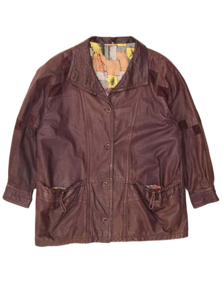 veste en cuir femme vintage IT 46 Grand Bordeaux Géométrique