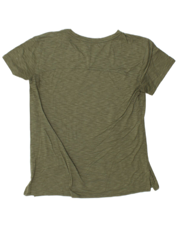 L.L.BEAN T-Shirt Femme Top UK 10 Petit Kaki Moucheté Polyester