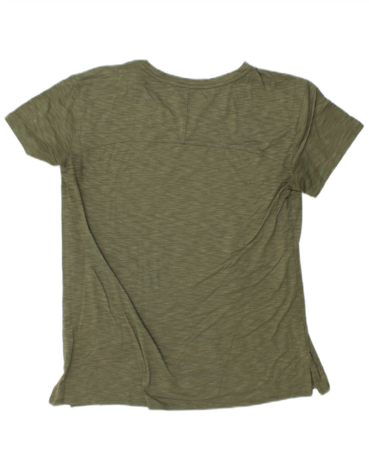 L.L.BEAN T-Shirt Femme Top UK 10 Petit Kaki Moucheté Polyester