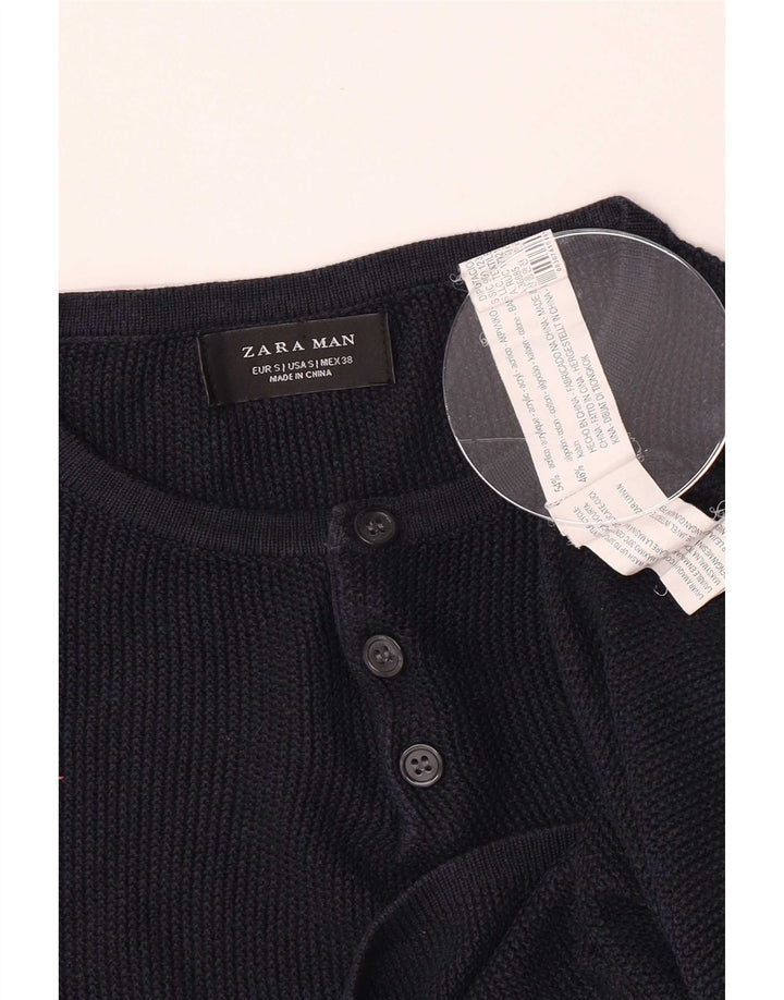 Zara Homme Pull Col Boutonné Petit Bleu Marine Acrylique