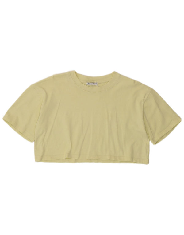 Zara T-shirt court à manches courtes pour femme UK 12 en coton jaune moyen