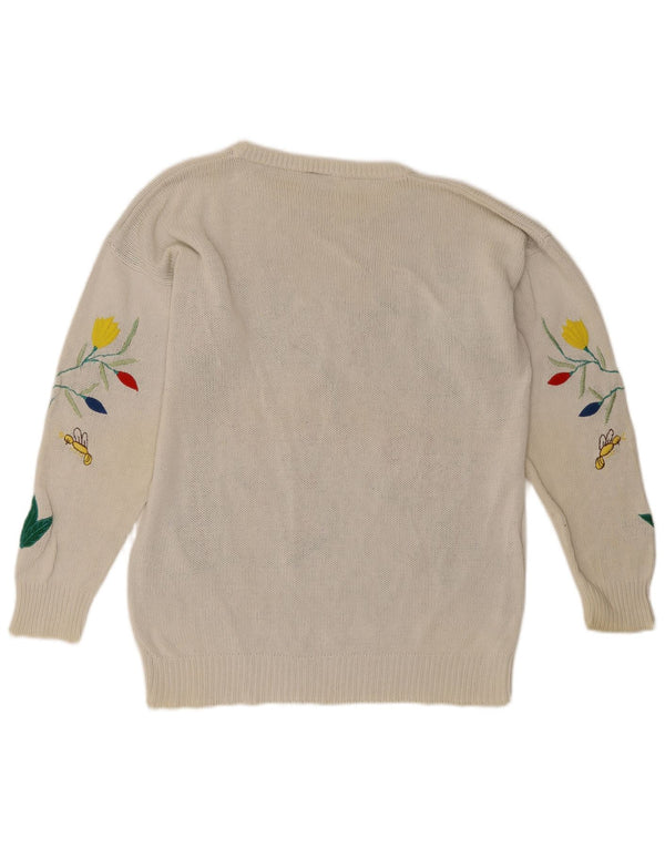 vintage Womens Graphic Boat Neck Jumper Pull UK 14 Grand Blanc Floral