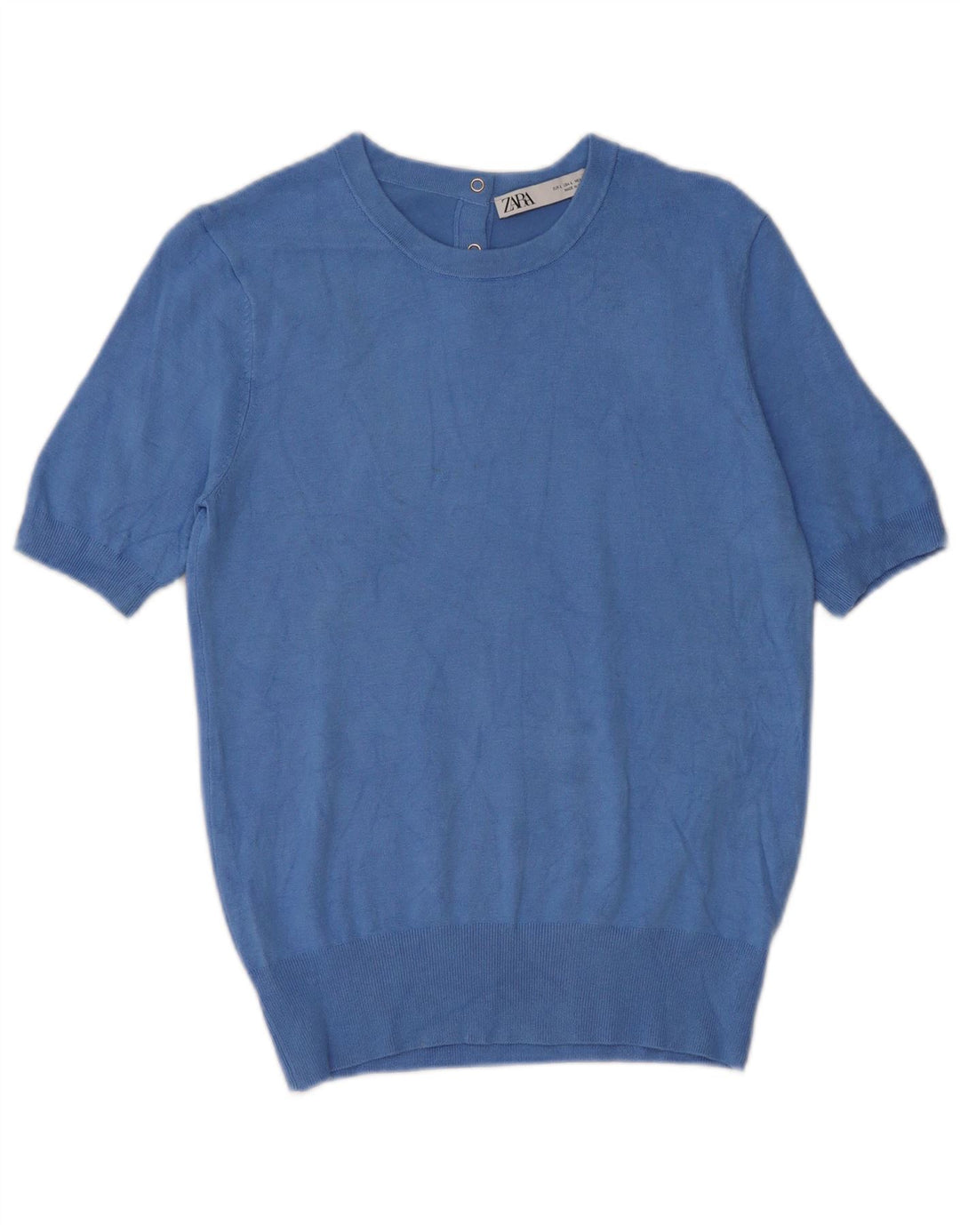 ZARA Pull à manches courtes et col rond pour femme UK 14 Large Bleu