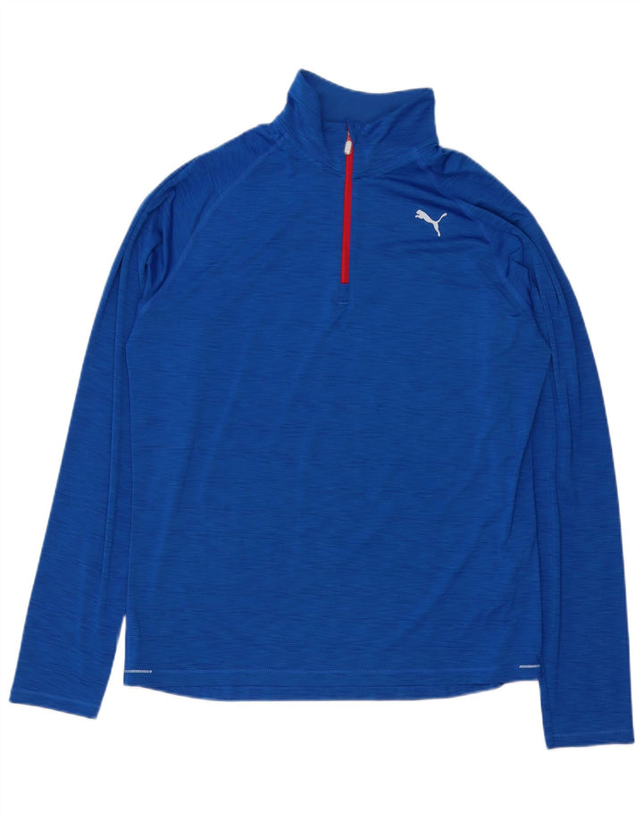 Puma Haut à col zippé à manches longues pour homme en polyester moucheté bleu moyen