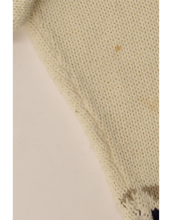 VINTAGE Femmes Cardigan surdimensionné Pull UK 10 Petit Off White Géométrique