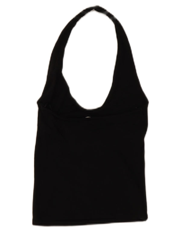 Zara Womens Crop Halter Top UK 12 Moyen Noir Coton