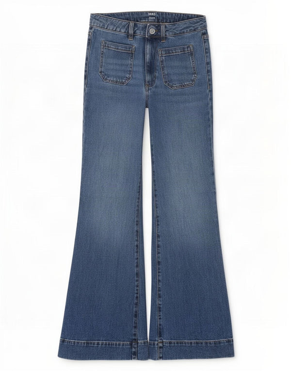 Marks & Spencer Jean évasé taille haute pour femme UK 10 Small W30 L30 Bleu