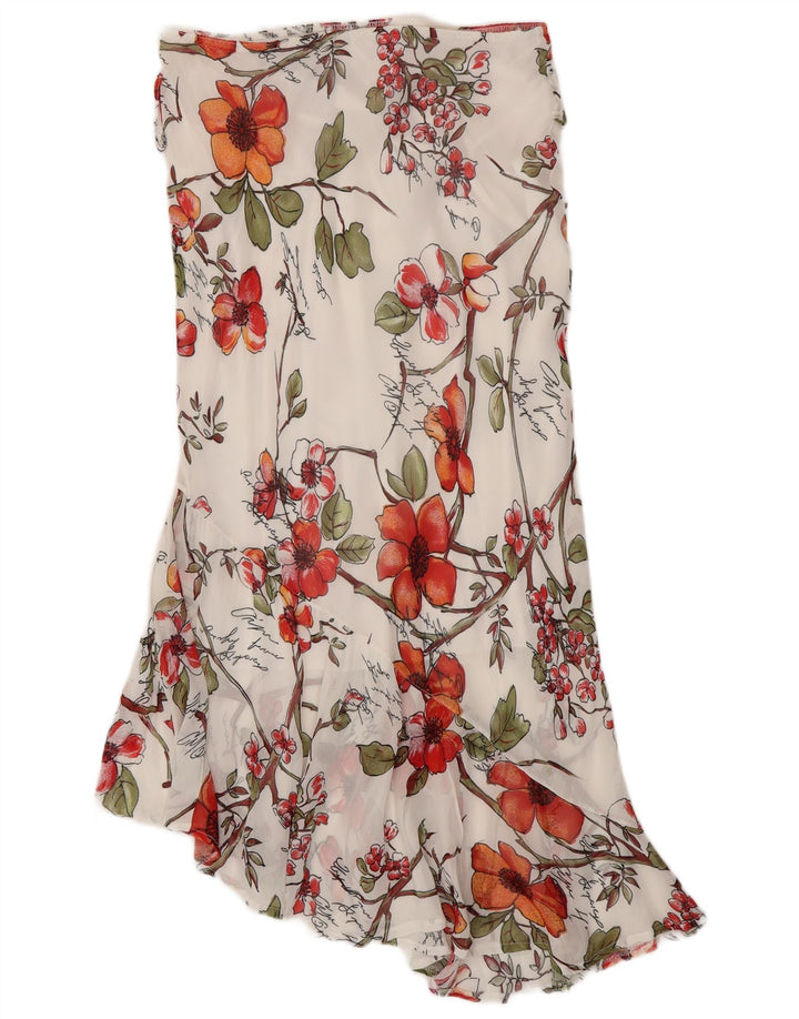 jupe asymétrique femme vintage W32 Grande Viscose Florale Blanche