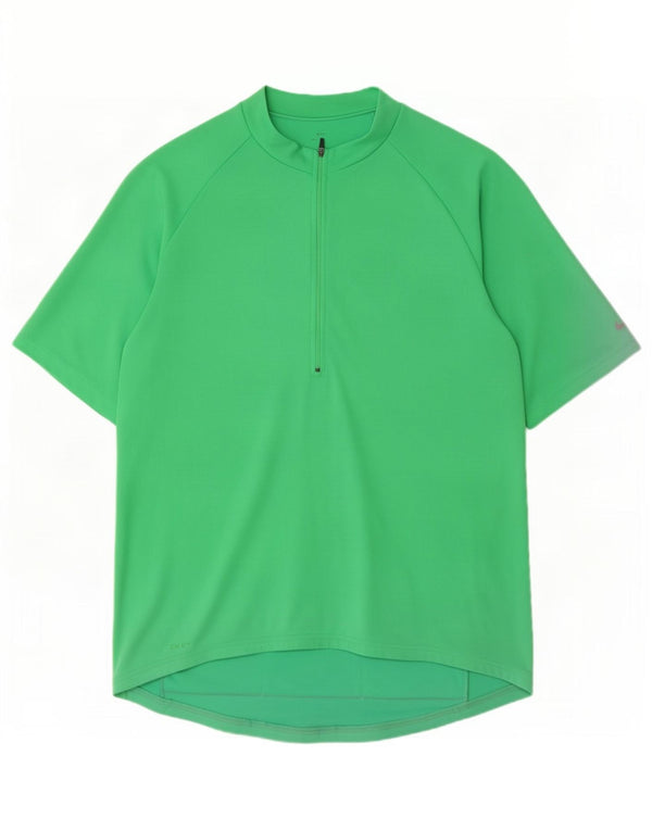 Nike Hommes Dri Fit Zip Neck T-Shirt Haut Large Vert Polyester