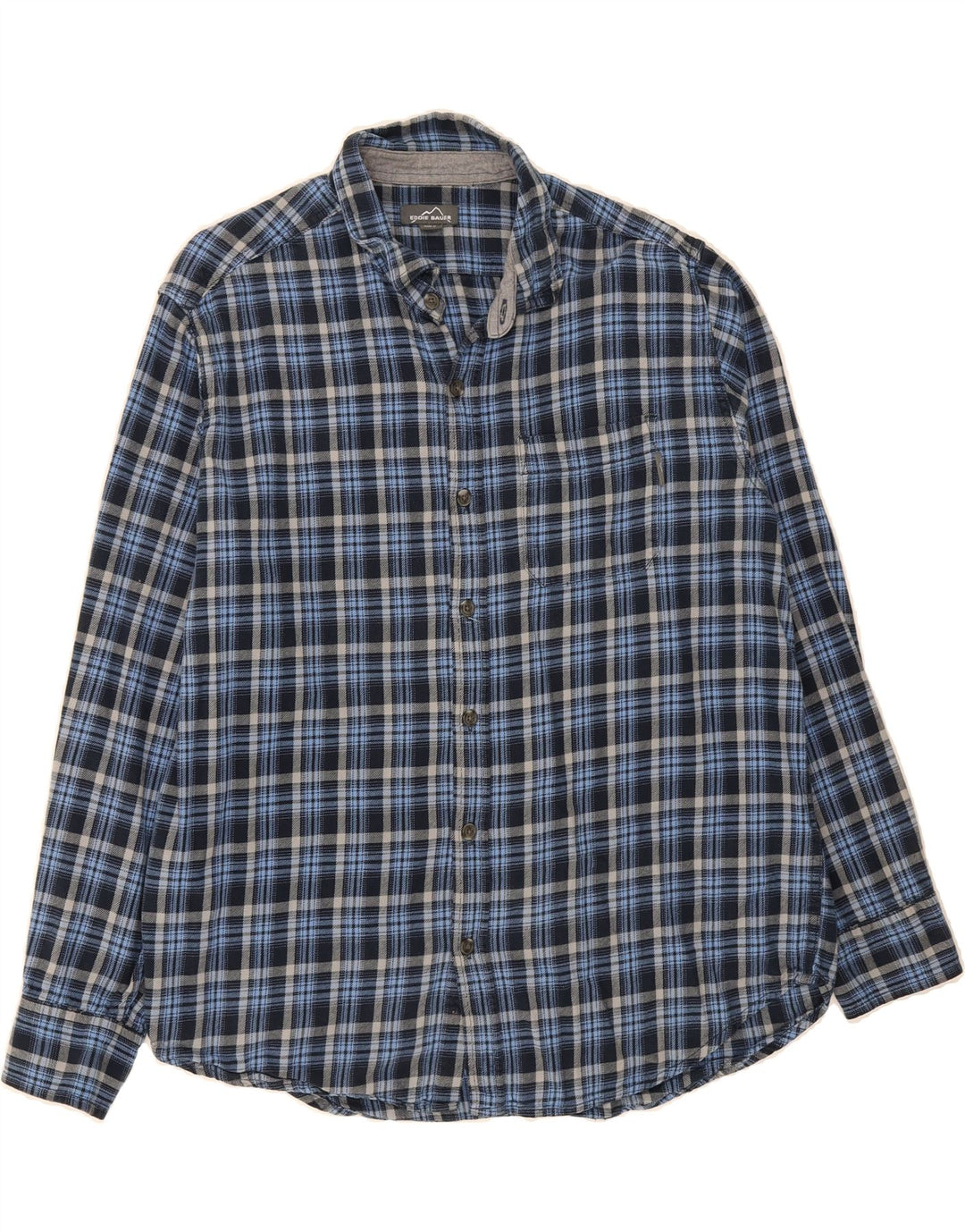 EDDIE BAUER Mens Flannel Shirt XL Navy Blue Check Cotton Vintage Eddie Bauer and Second-Hand Eddie Bauer from Messina Hembry 
