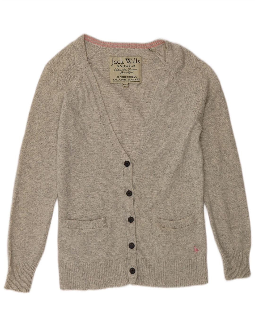 Jack Wills Pull Cardigan Femme UK 10 Petite Laine Grise