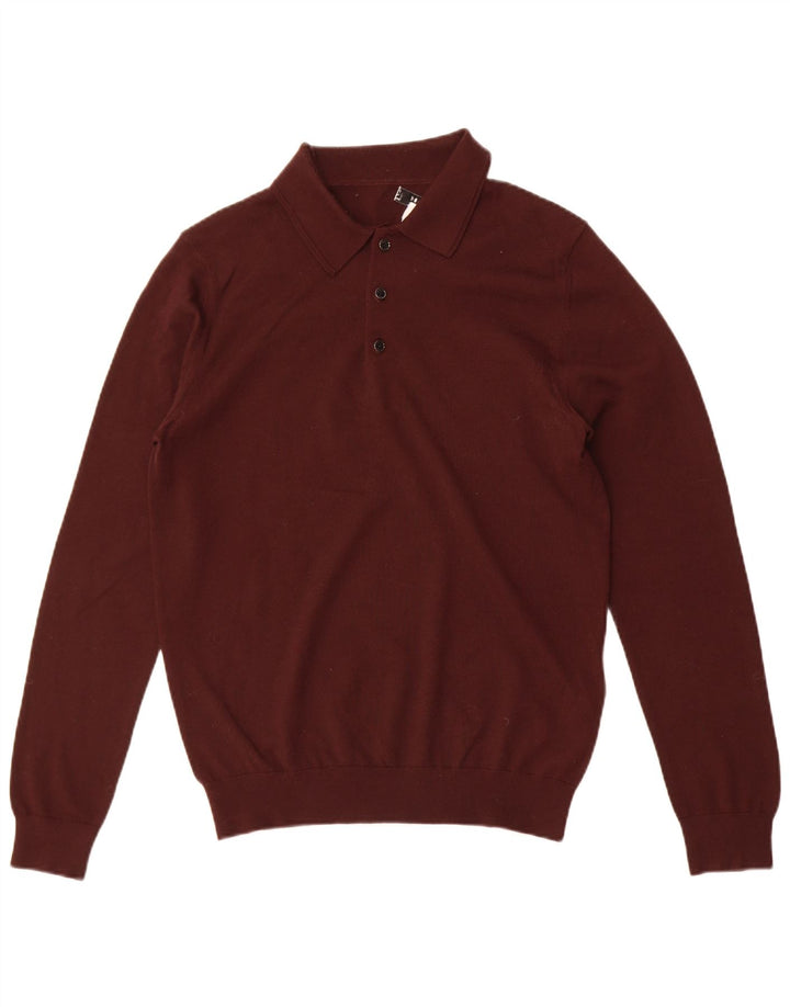 Reiss Pull à col polo pour homme en laine mérinos marron moyen
