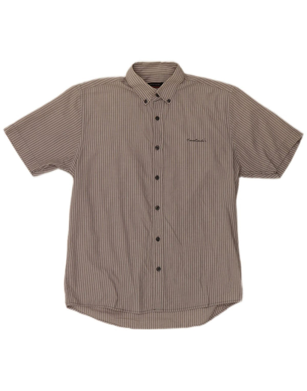 Pierre Cardin Chemise à manches courtes pour hommes, coupe régulière, grandes rayures grises