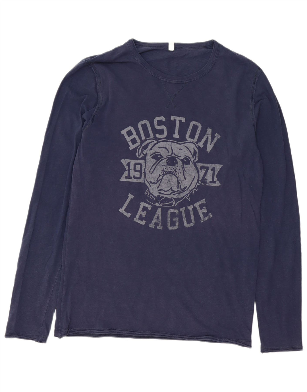 Benetton Haut Graphique Manches Longues Homme Bleu Marine Moyen Coton