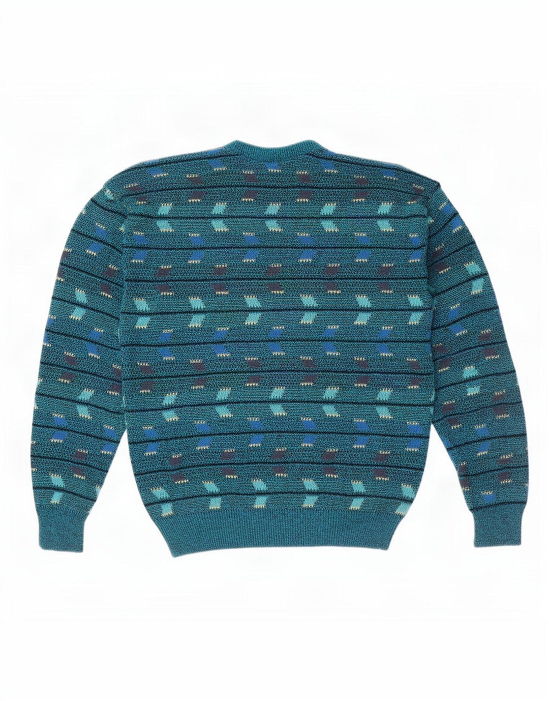 vintage Mens Crew Neck Jumper Pull Moyen Bleu Géométrique