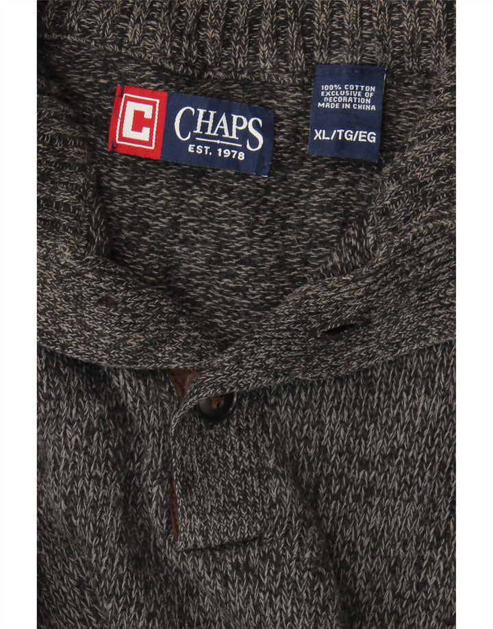 CHAPS Mens Button Neck Jumper Sweater XL Grey Flecked Cotton Vintage Chaps and Second-Hand Chaps from Messina Hembry 