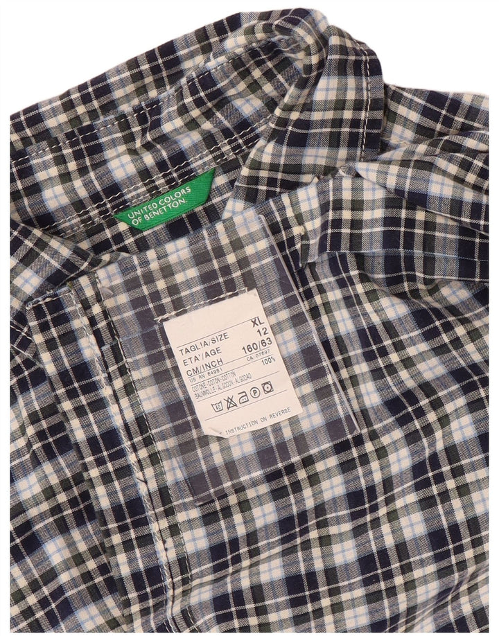 BENETTON Chemise à Manches Courtes Garçon 11-12 ans XL Bleu Marine à Carreaux Coton