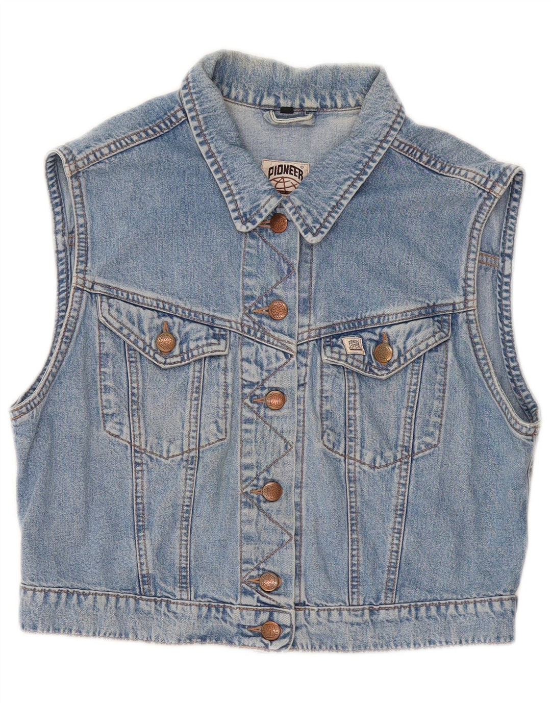 PIONEER Gilet court en denim pour femme UK 14 Bleu moyen Coton