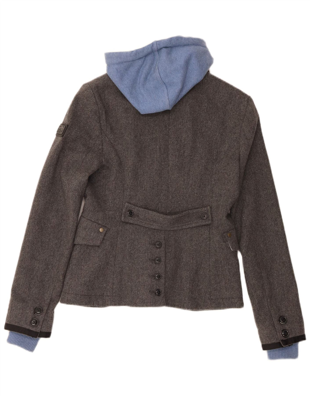 Superdry Veste Blazer à Capuche 2 Boutons Femme UK 10 Petite Laine Grise