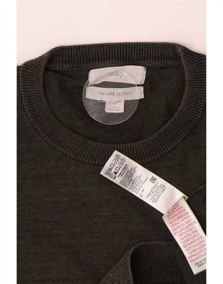 Marks & Spencer Pull à col rond pour homme en coton moucheté kaki petit