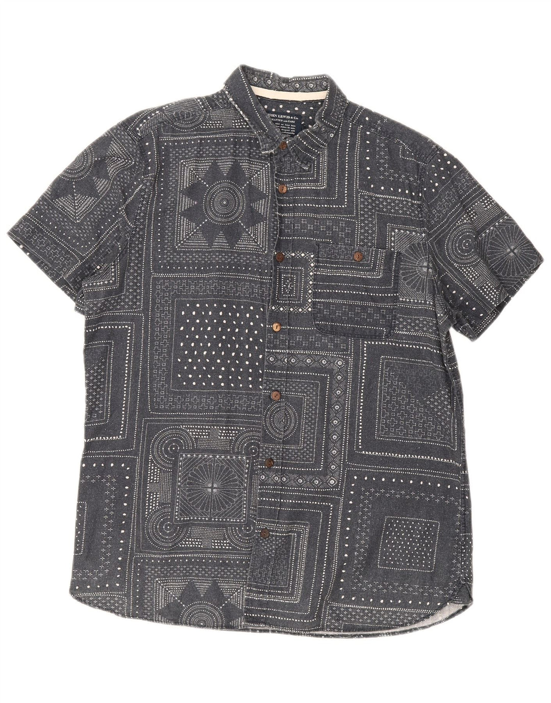 John Lewis Chemise à manches courtes pour homme en coton géométrique gris moyen