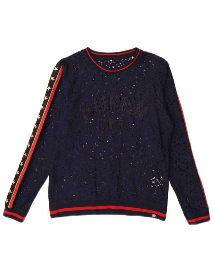Superdry Haut graphique surdimensionné à manches longues pour femme UK 10 Small Bleu marine