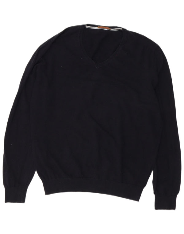 Massimo Dutti Pull col V Homme XL Bleu Marine Coton
