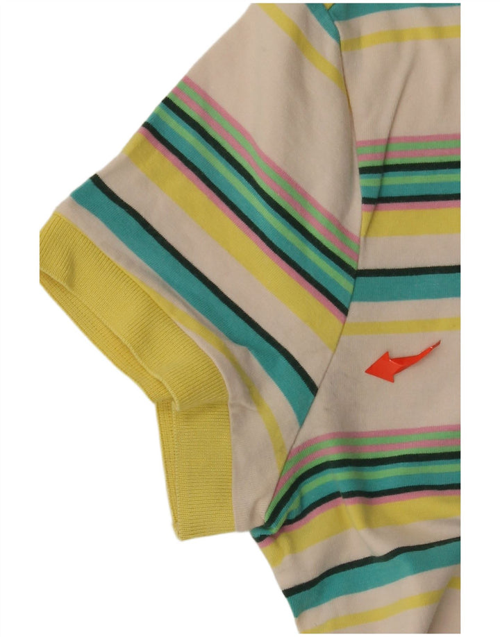 LACOSTE Polo Femme Taille 40 Moyen Off White Rayé Coton