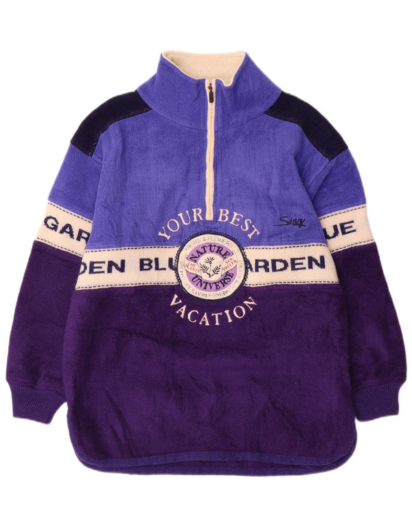 Silvy Pull en polaire graphique pour femme UK 14 Violet moyen Colourblock