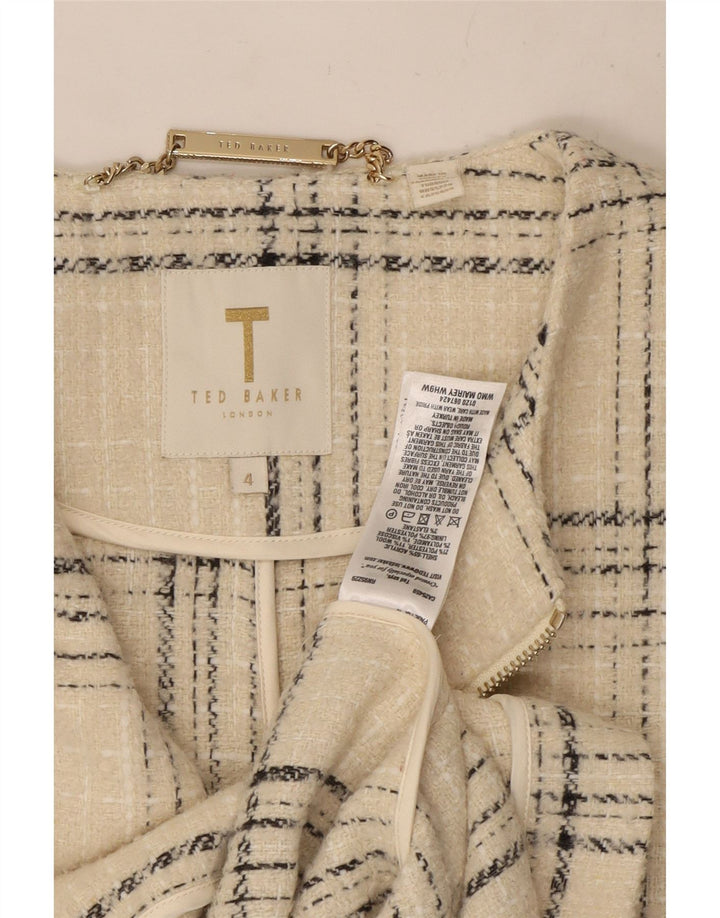 Ted Baker Manteau pour femme Taille 4 Grand en acrylique à carreaux blanc cassé
