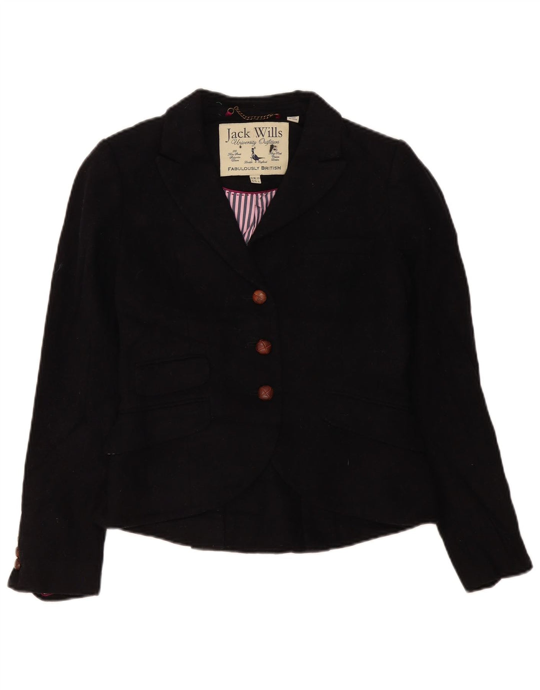 Jack Wills Veste blazer à 3 boutons pour femme UK 10 Petite laine noire