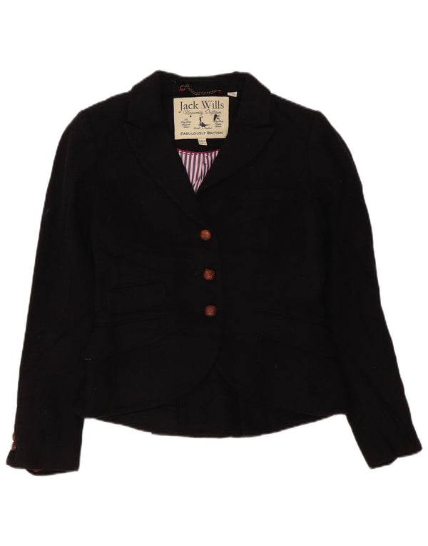 Jack Wills Veste blazer à 3 boutons pour femme UK 10 Petite laine noire