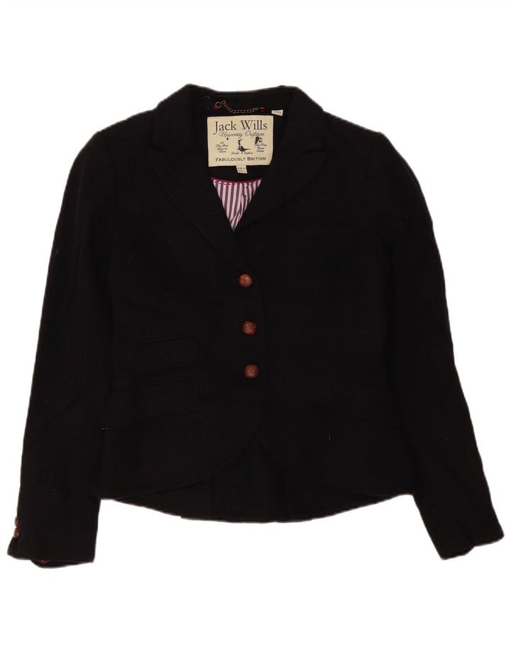 Jack Wills Veste blazer à 3 boutons pour femme UK 10 Petite laine noire