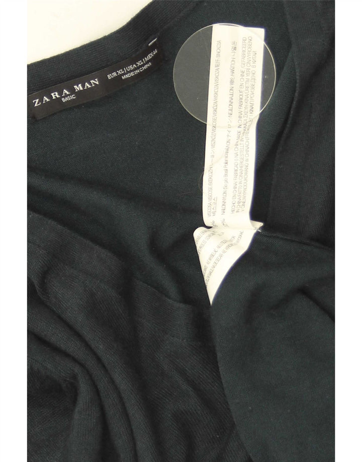 Zara Pull Col V Homme XL Vert Viscose